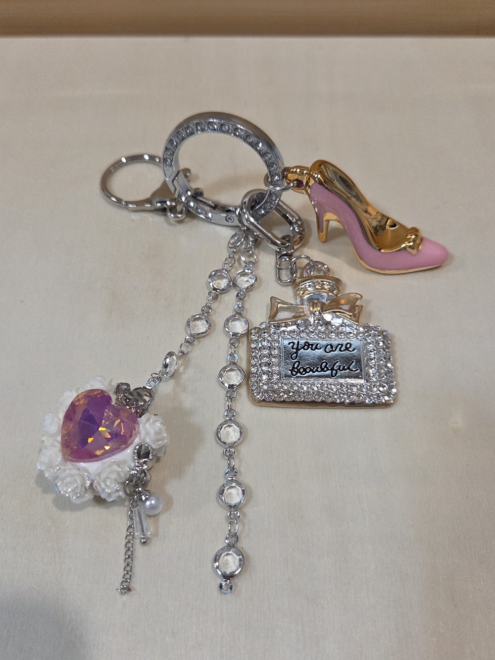 NWT Crystal Encrusted "You Are Beautiful" Perfume Bag Charm ✨